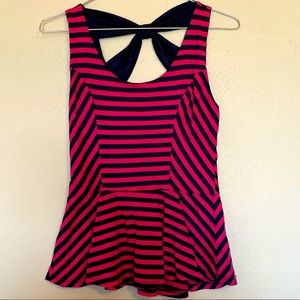 🛍️4/$30 Maurice’s Pink and Navy Peplum Striped Tank Top sz Small